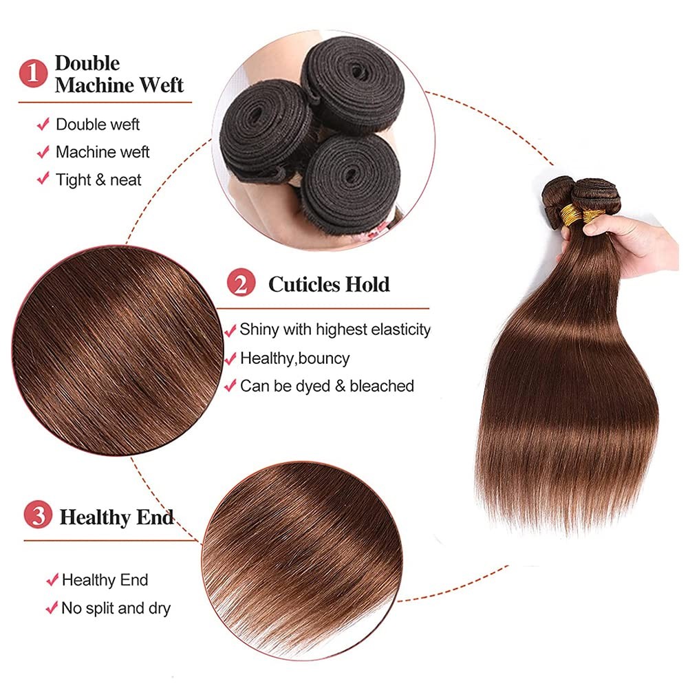 Heumhrn 4 Brown Bundles Human Hair Chocolate Straight Bundles 20 22 24 Inch