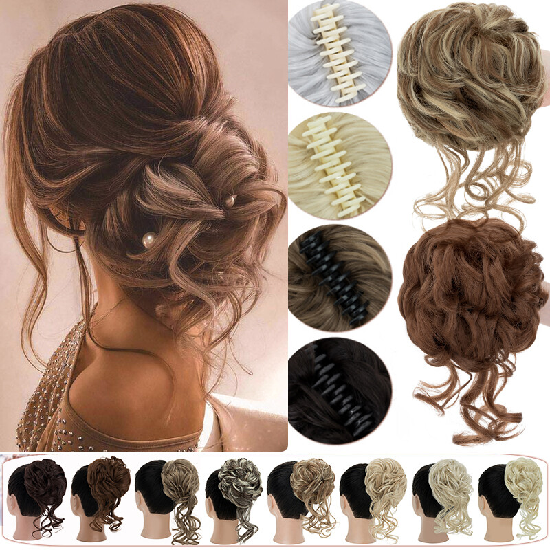 Extra Thick Jaw Claw Clip in Messy Bun Hair Piece Extension Curly Scrunchie Updo