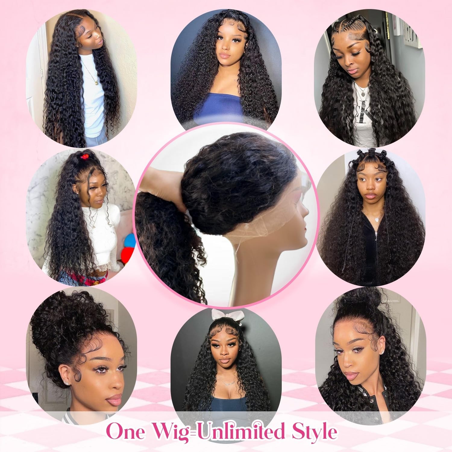 24″ Water Wave Glueless Lace Front Wig – 200 Density Curly Human Hair for Black