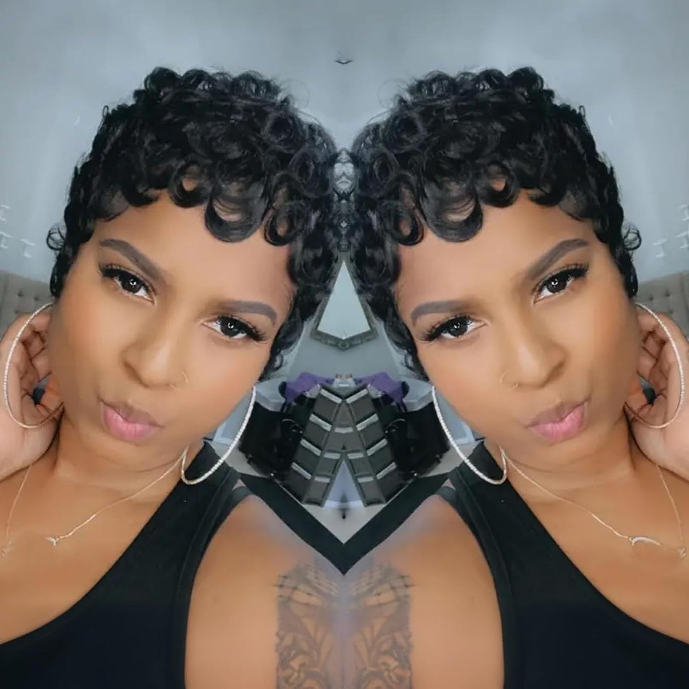 VRZ Pixie Cut Wigs for Black Women Brazilian Curly Pixie Cut Wig Human Hair Glue
