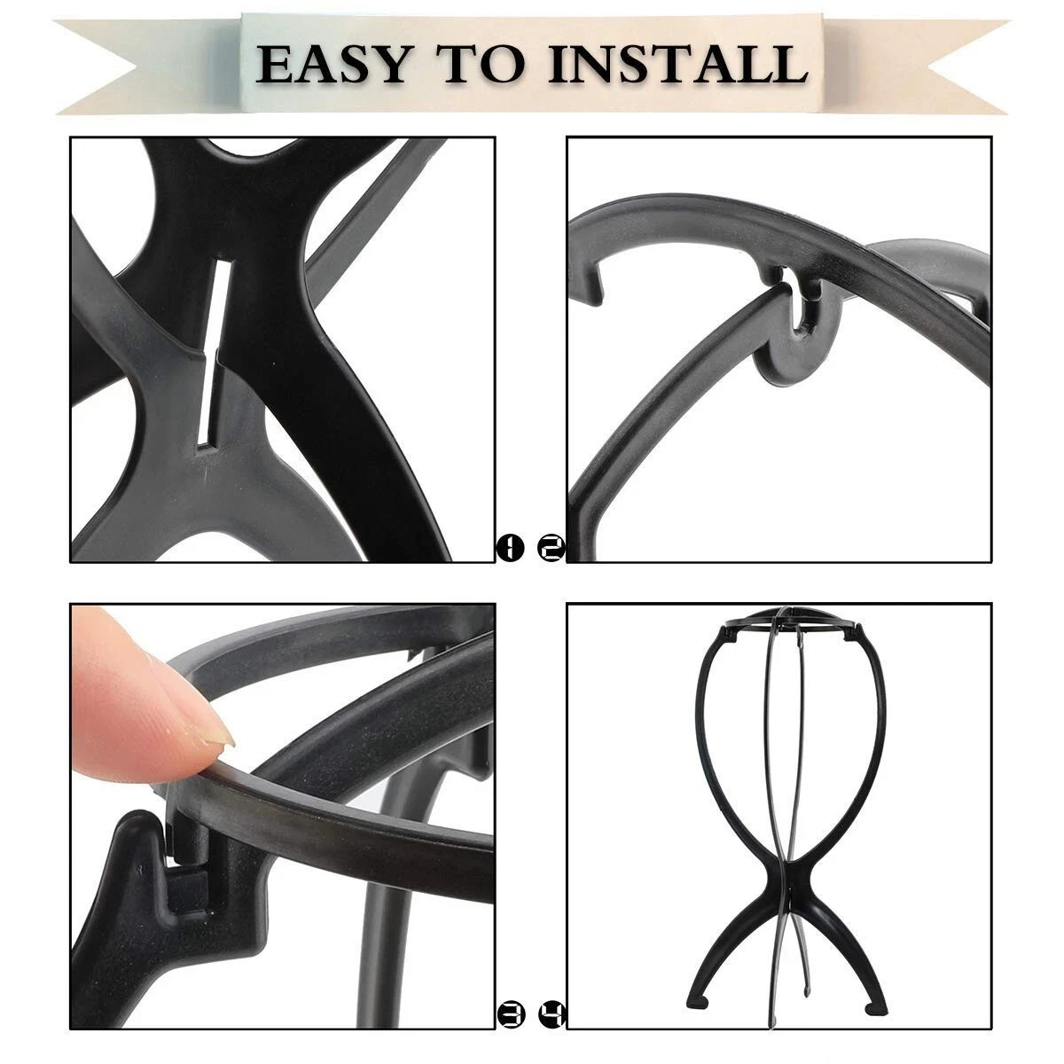 6 Pack Wig Stand Holder, Portable Collapsible Wig Holder Stand for 14.2 In Black