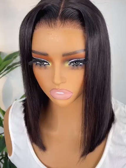 12 inch,100% Human Hair Bob Wig, Lace Front 13×1,black Color, Density 200.