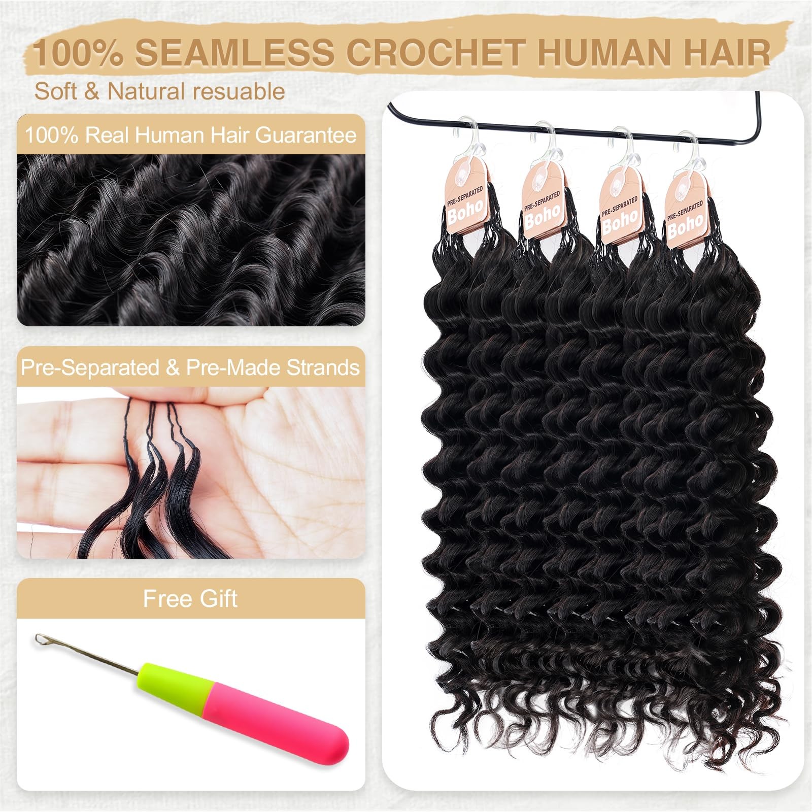 Dressmaker Miracle Knots Crochet Human Hair Pre-Separated Deep Wave Crochet