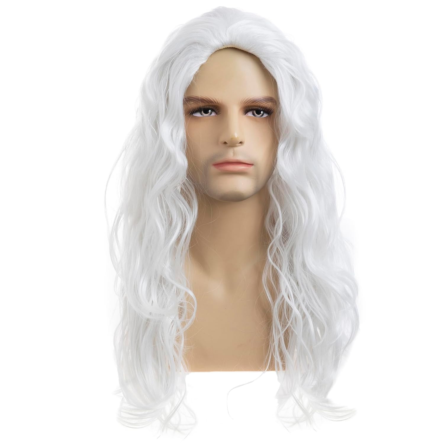 Long Curly Wavy Brown Wigs for Men Synthetic Natural Party Halloween Cosplay Hai