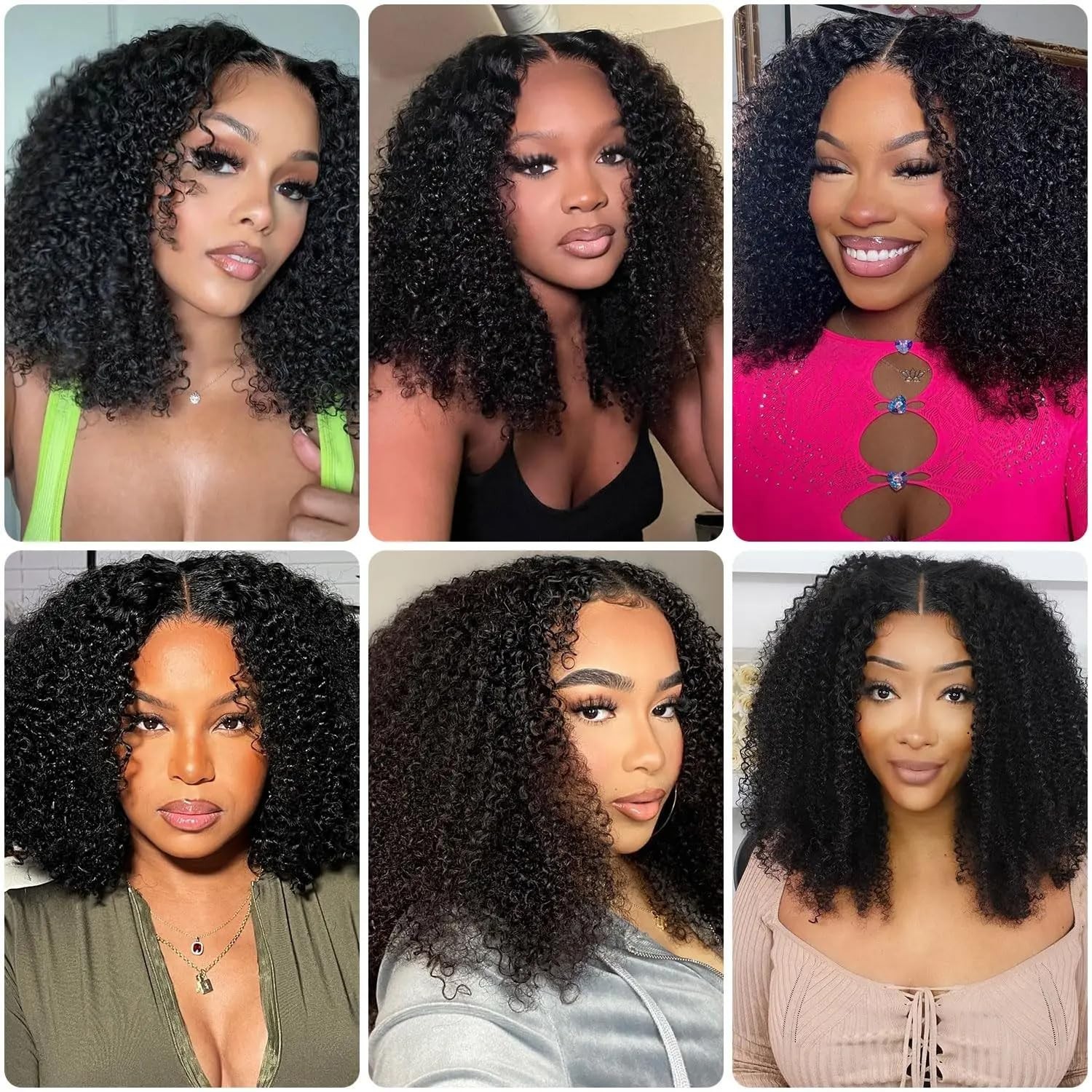 200% Density Afro Kinky Curly V Part Human Hair Wig – Beginner Friendly, 16 Inch