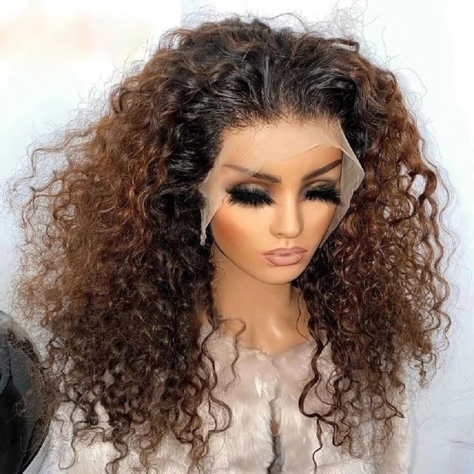 Afro Kinky Curly Ombre Brown 13X6 Lace Front Wig Glueless Brazilian Human Hair