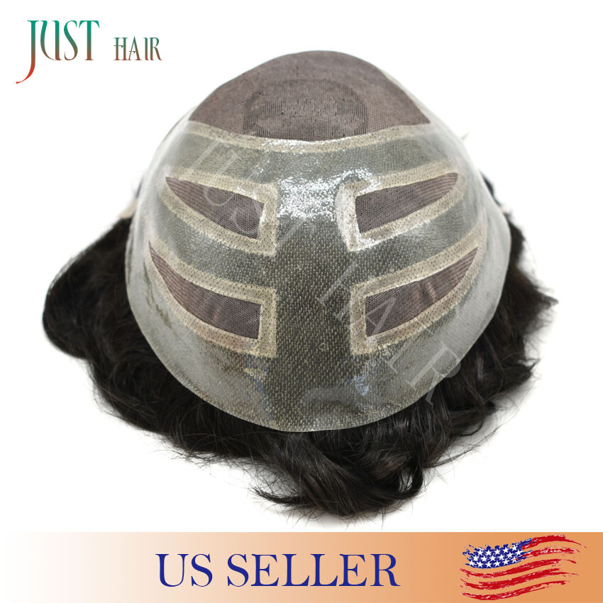 Mens Toupee Hair Replacement System Lace Front Mono Skin Human Hair Pieces US