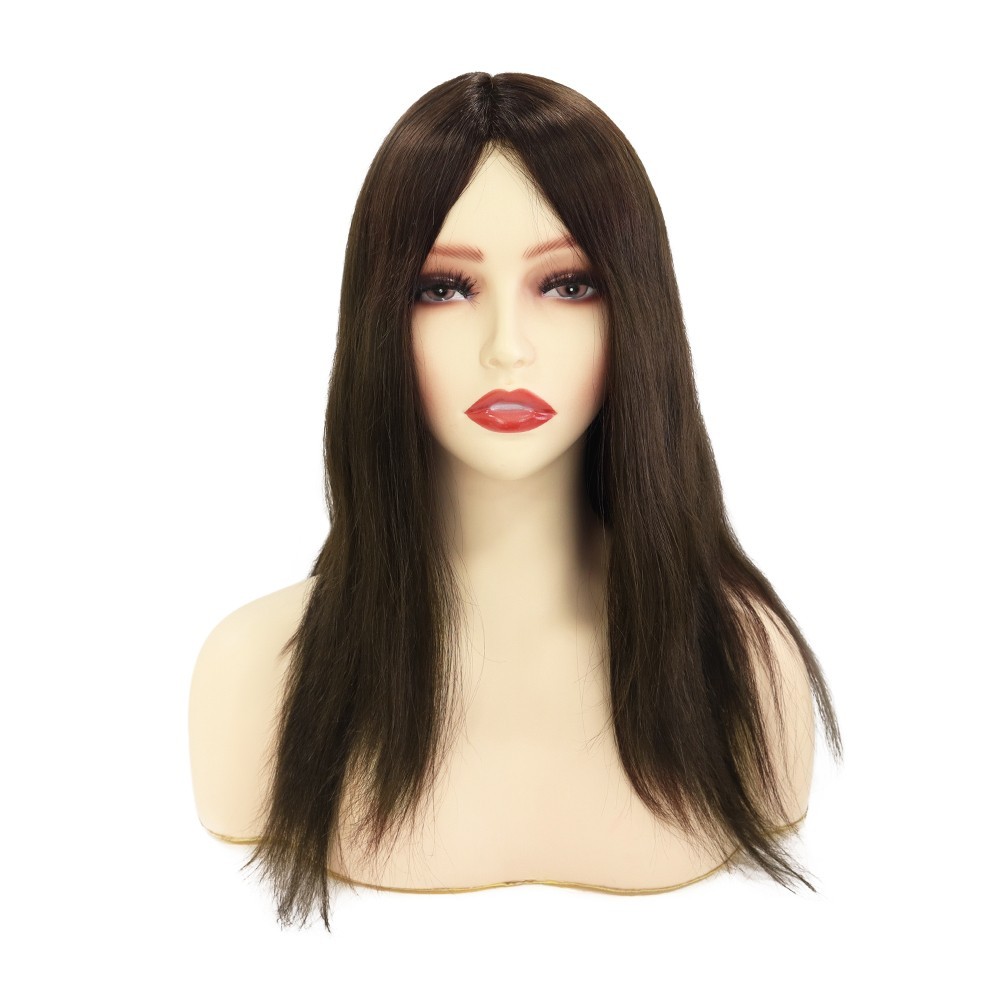 Women Wigs Human Hair Full Head Wigs All Poly Skin Medium Size Dark Brown 14”#2