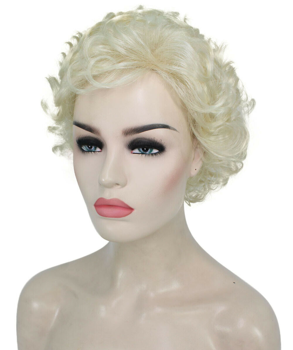 Monroe – Curly Kanekalon Synthetic Fiber Full Wig, 4 – 4.5 in, Platinum Blonde