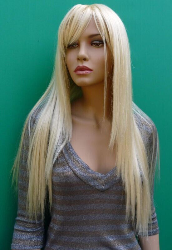 New Women’s Long Natural Light Blonde Mix Straight Full Wig 24 Inch
