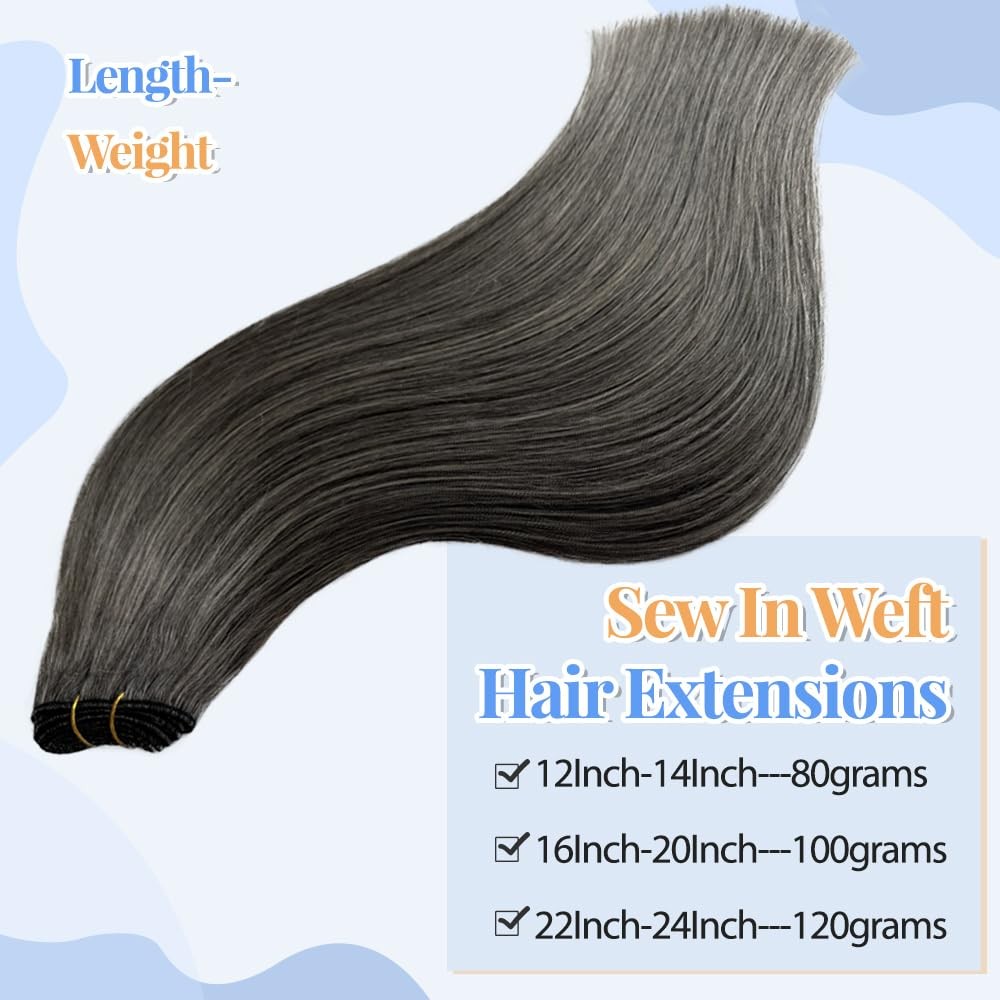 Smartinnov Salt And Pepper Gray Human Hair Sew In Hair Extensions For Women 22
