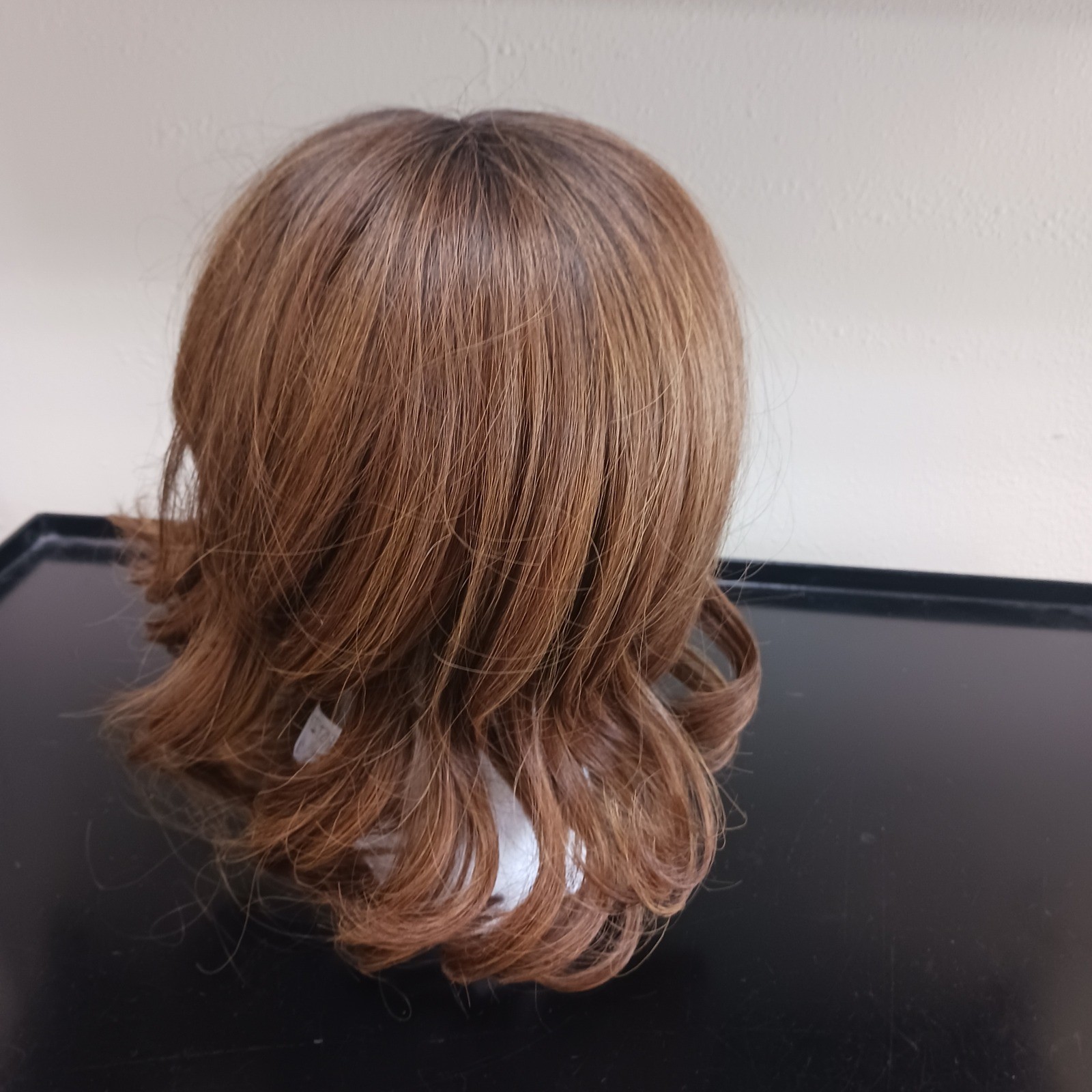 Hair Topper Golden Brown Dark Roots Clip-In center part Wavy Synthetic Hairpiece
