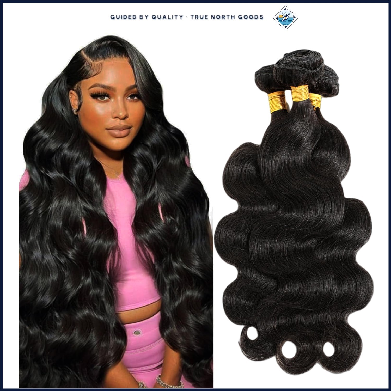 Unprocessed Remy Human Hair Bundles 3 Pack Body Wave Extensions Natural Black