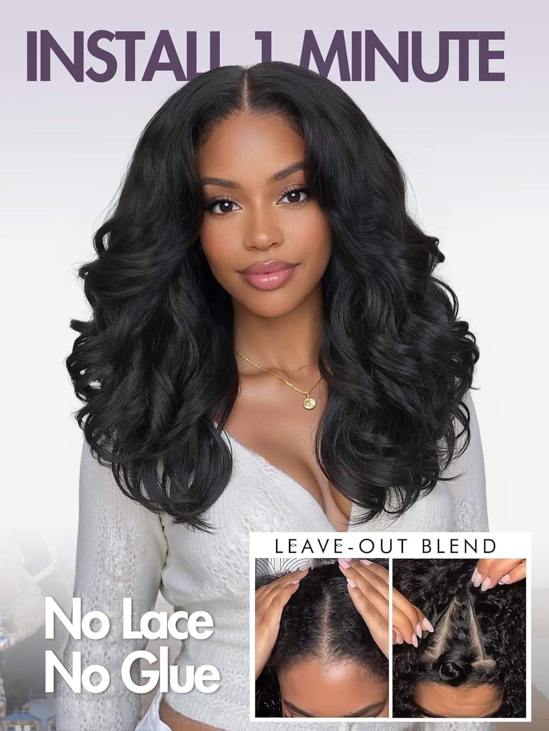 V Part Yaki Curly Wig Layered Wavy Synthetic Half Wig Glueless for Women