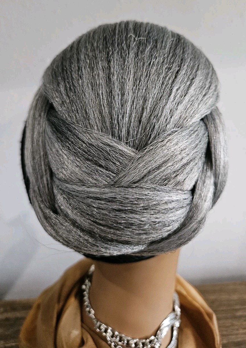 Braided Gray Hair Bun Extension Chignon Piece Synthetic Secure Elegant Updo