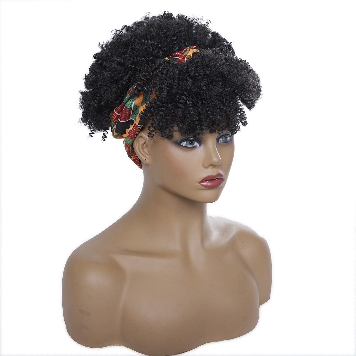 African American Short Kinky Curly Headband Wig Synthetic Hair