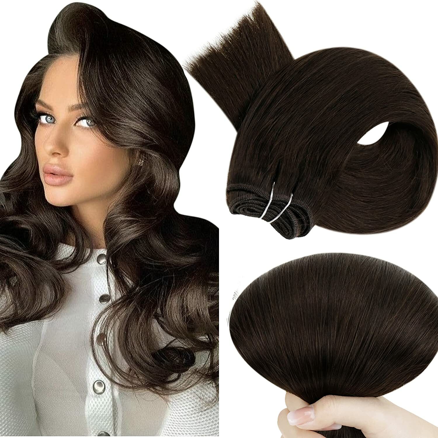 Double Weft Sew in Hair Extensions Real Remy Human Hair Weft For Full Head 100gr
