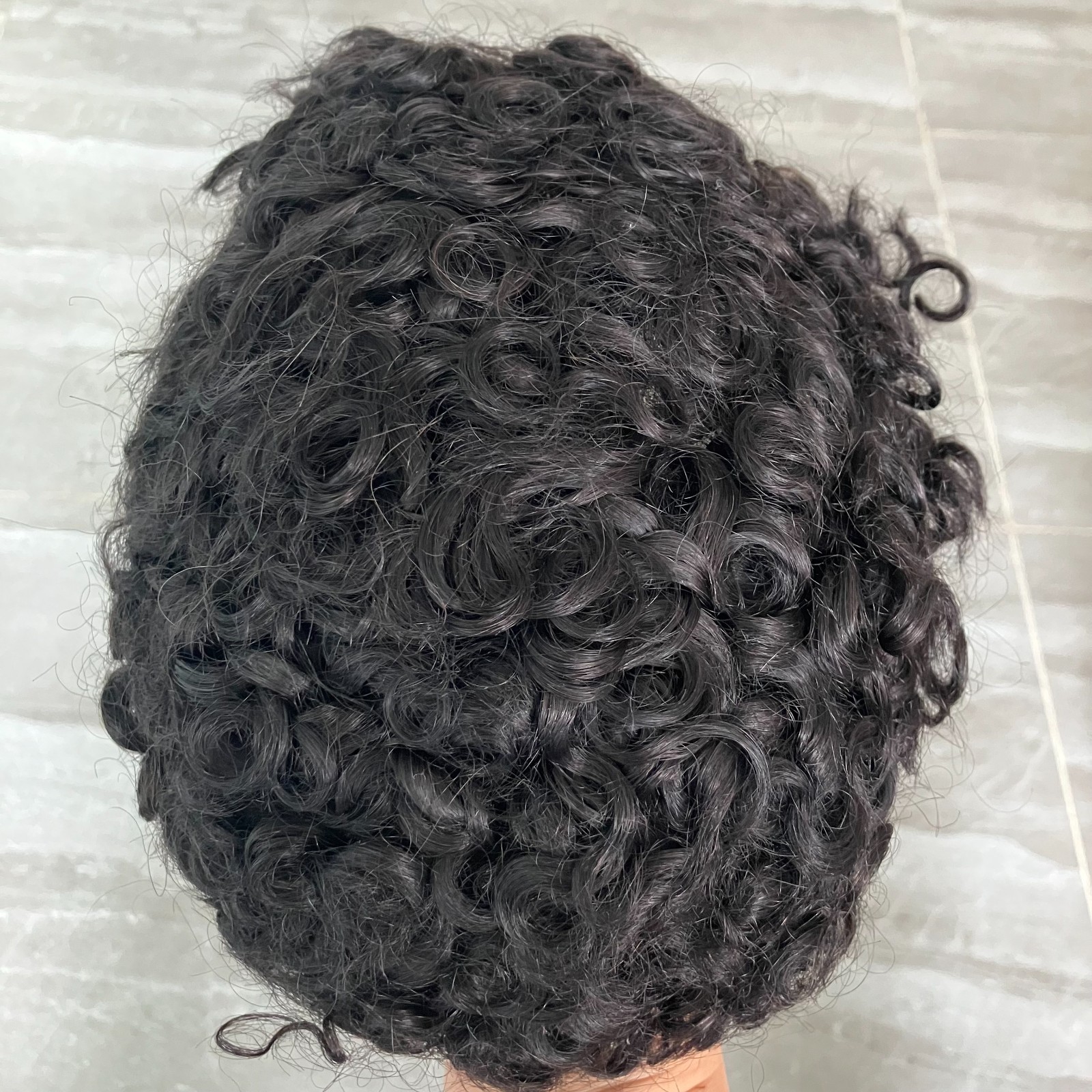 Natural Loose Curl 18mm Curly Men Toupee Durable Thin Skin Full Pu Base Male Wig