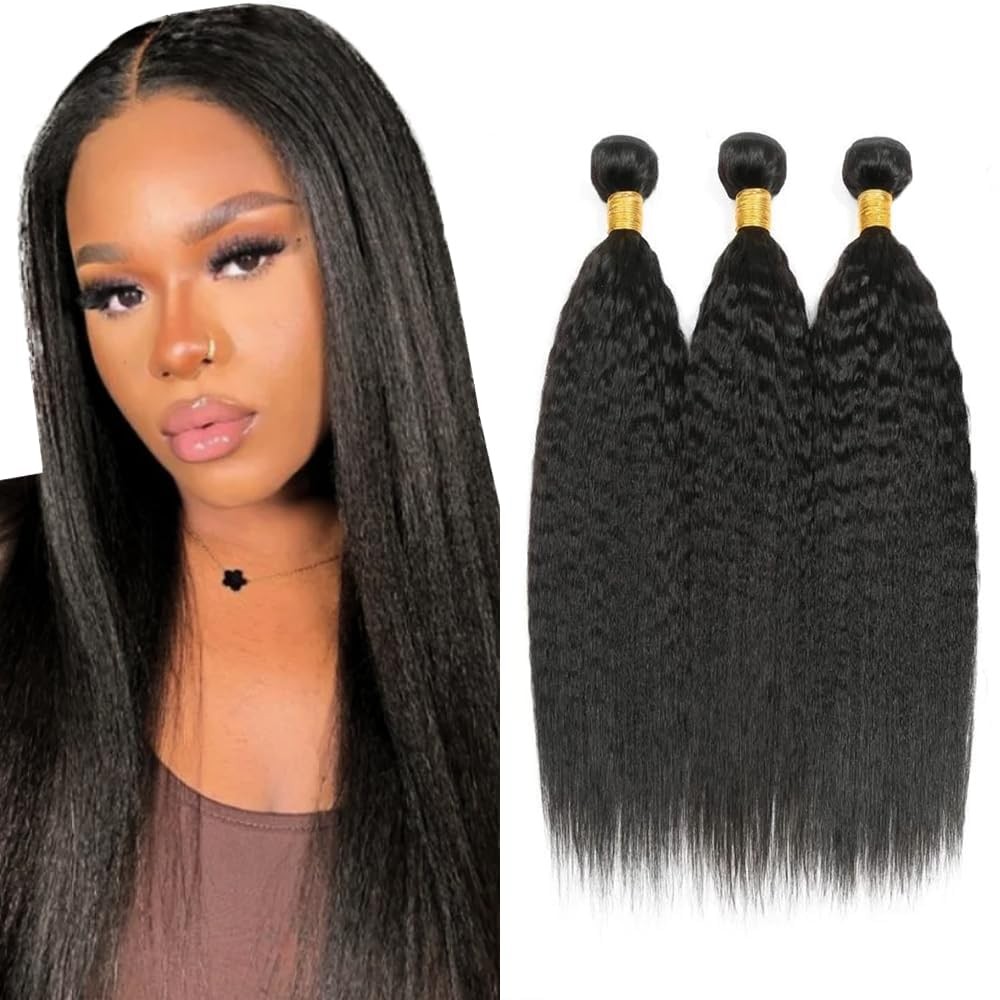 Giginger Brazilian Human Hair Bundles 24 26 28 Inch Natural Black Yaki Wave