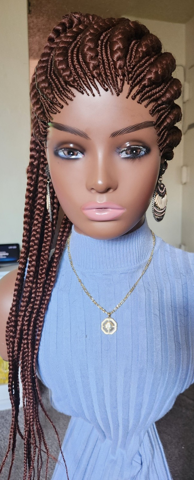 Fully hand braided Ghana banana cornrows wig poney tail libre Dark brown