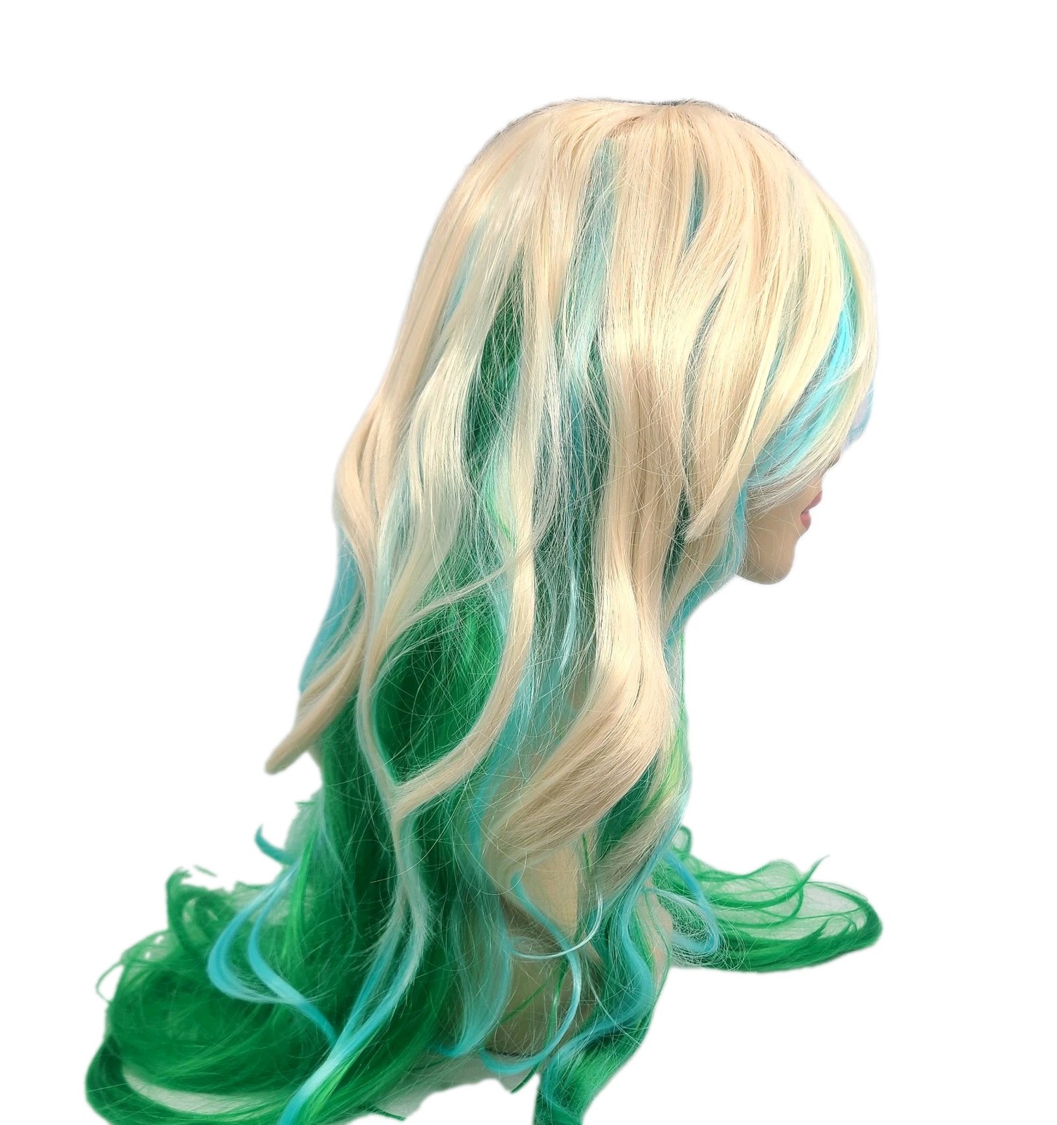 Mixed Color Long Wavy Synthetic Wig Blond Blue Green Costume Cosplay Hair
