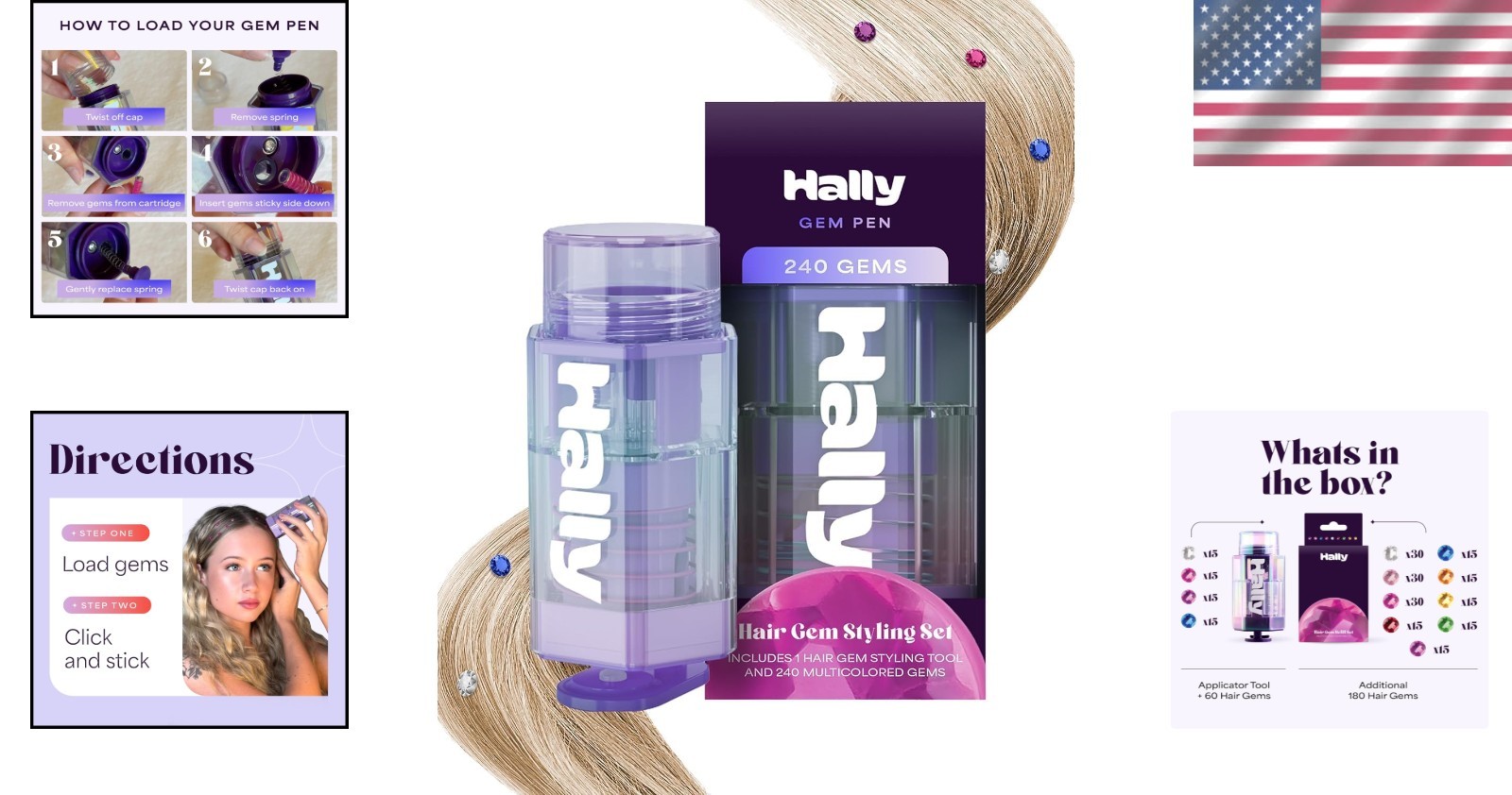 Fun & Mess-Free Hair Gems for Girls: 240 Adhesive Stones with Gem Applicator