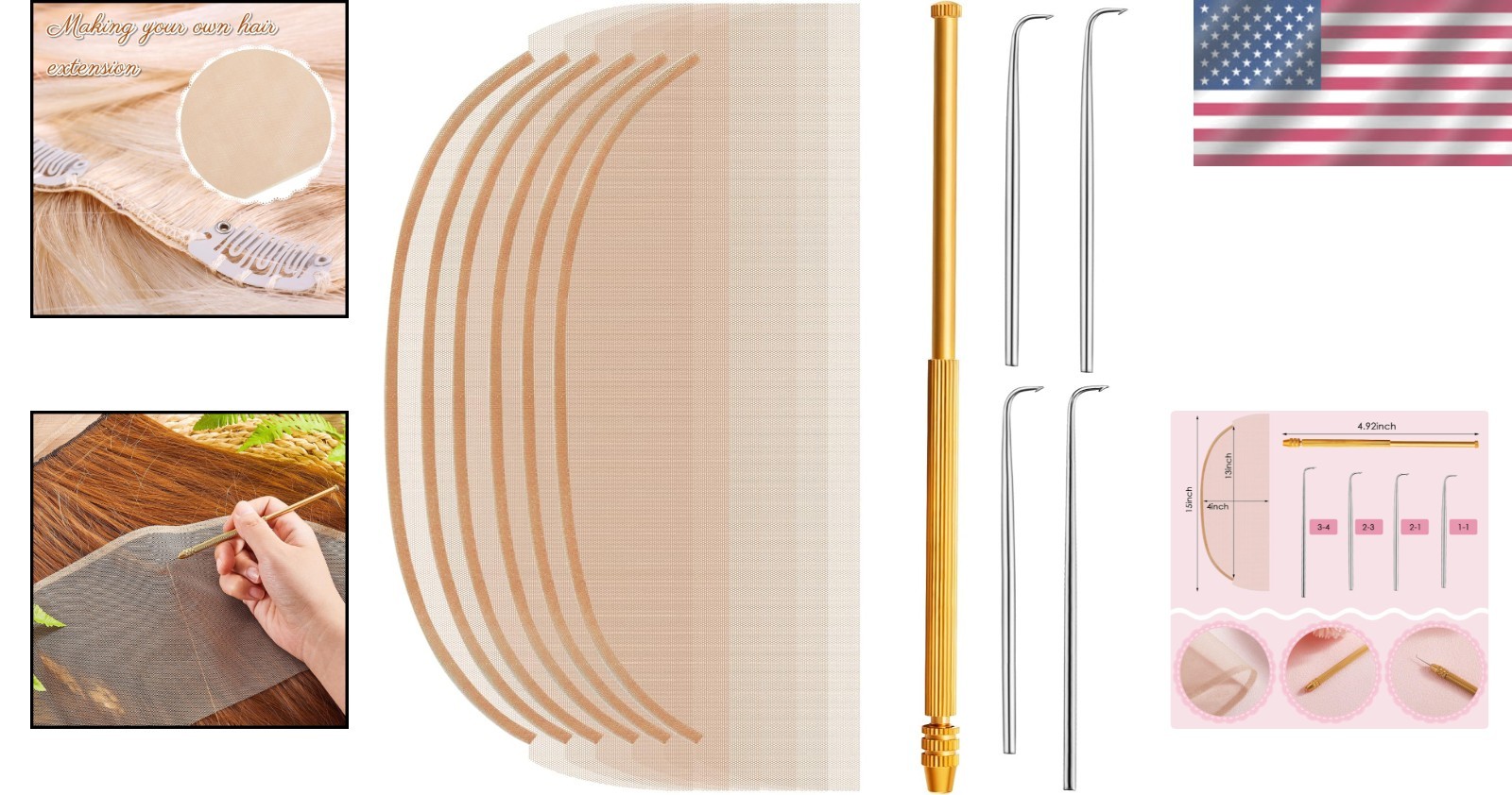 Beginner-Friendly Wig Kit with 6 Swiss Lace Nets and Needles
