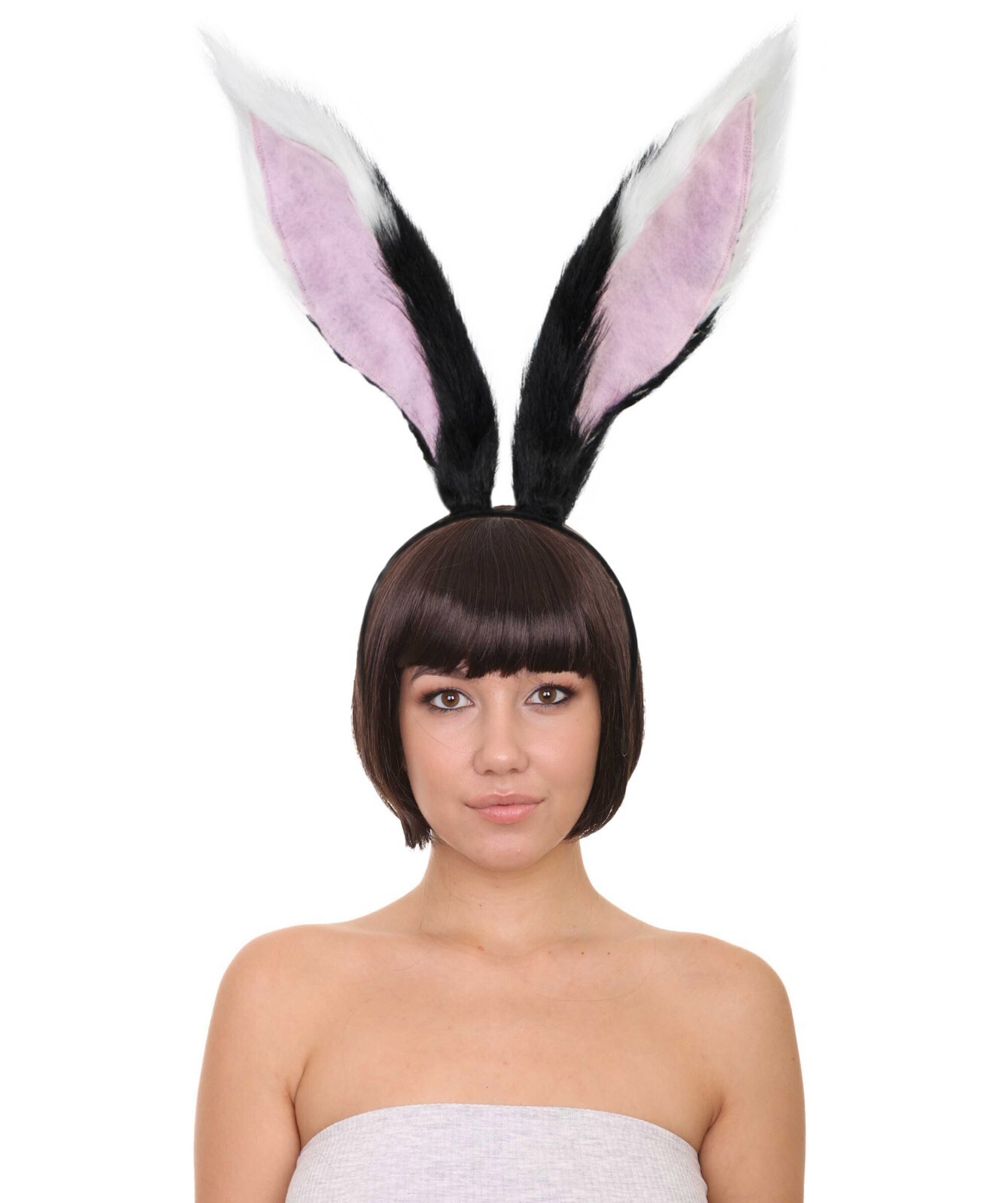 Adult Unisex Black White Pink Fur Faux Rabbit Ears, Perfect Cosplay Accessory