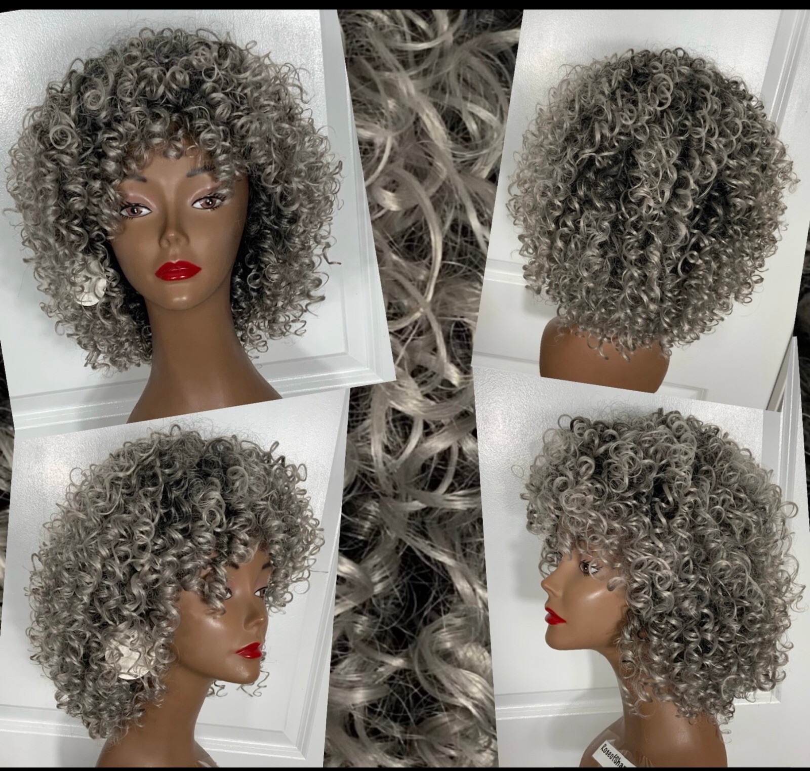 NEW Synthetic Wig Silver Rooted All-Over Spiral Curls MidLength Sz Average 8-18