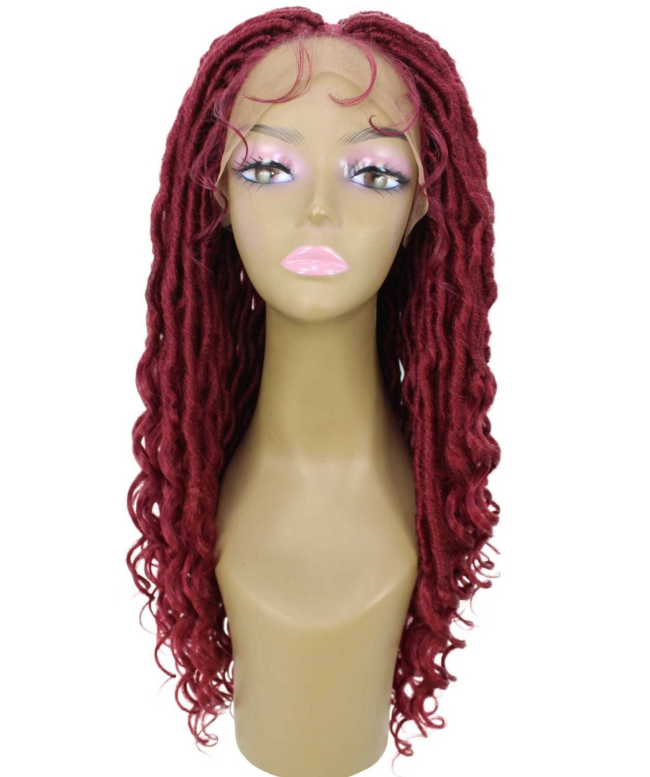 LUXLUXE Andrea 4×4 Curly Long 4X4 Hand Tied Lace Braid Burgundy Wig
