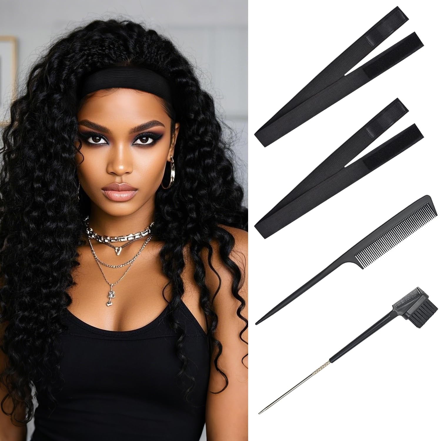2 Pcs Bands Lace Melting Bands Elastic Bands with Combs and Hair Brush for La…
