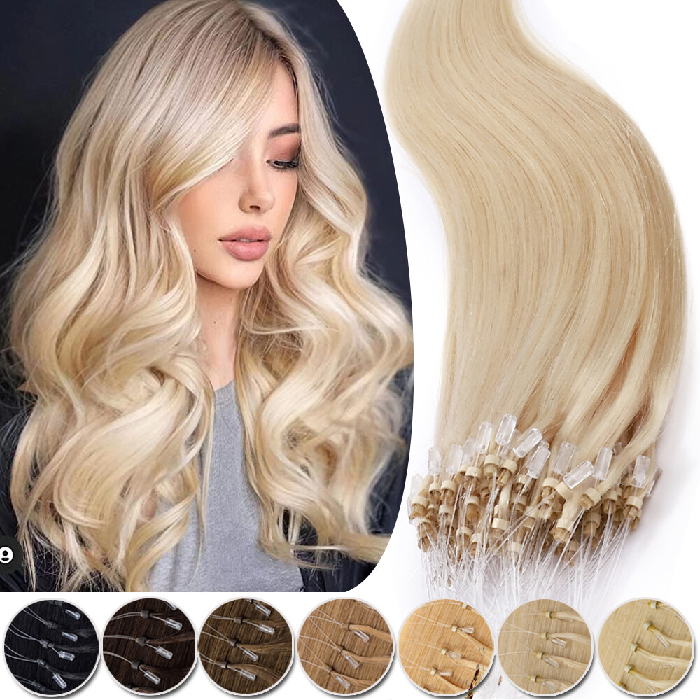 AAA+ 1g THICK Micro Ring Loop Tip Beads Remy 100% Human Hair Extensions Black US