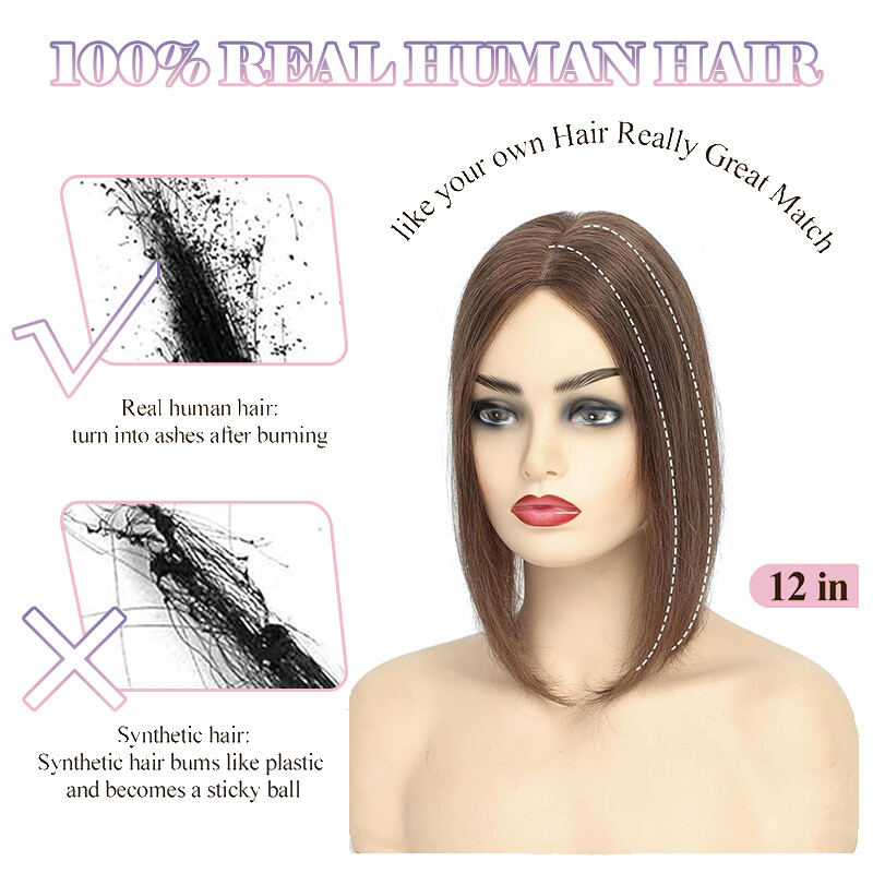 Clip in 100% Remy Human Hair Hand-Tied Top Lace Base Topper Hairpiece 8cm*10cm