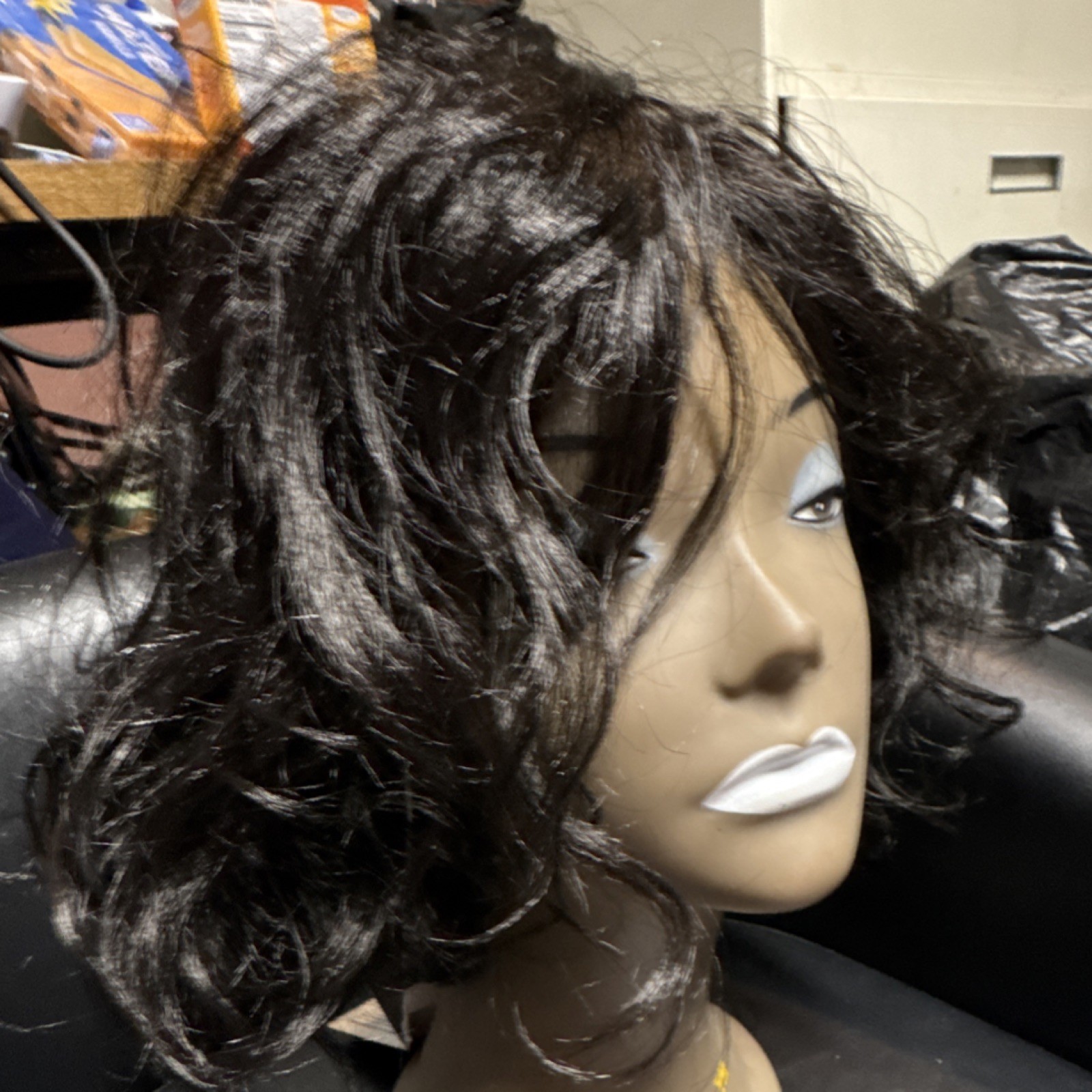 Black Curly Wig for Women Shoulder-Length Curly Hair Style Curly Texture