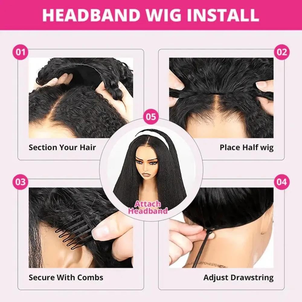 Burmese Curly Half Wig 180 Density Human Hair 22″ Glueless Drawstring Headband W