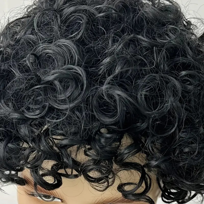 Mens Black Curly Wig African Short Beanie Hairpieces Male Universal Cosplay Wigs