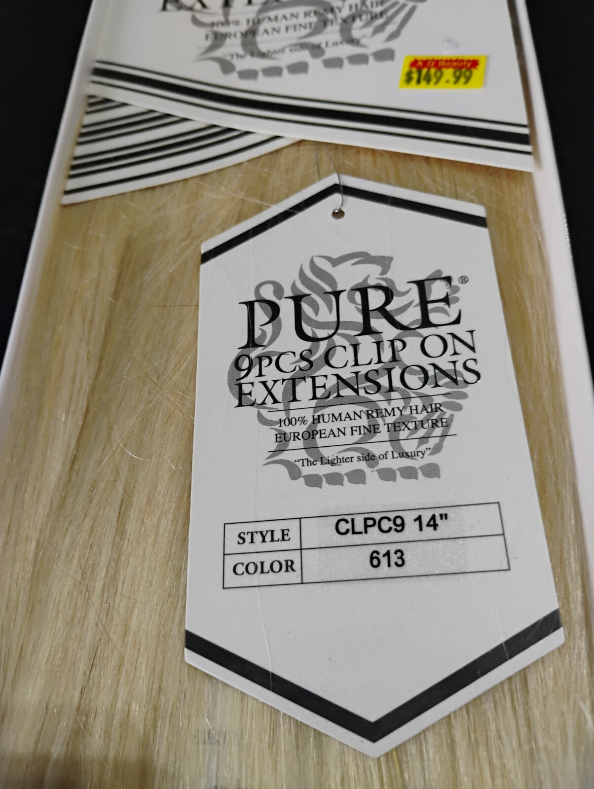 Pure Clip On Extensions – European 100% Human Remy Hair – 14″ -Color 613 (9 PCS)