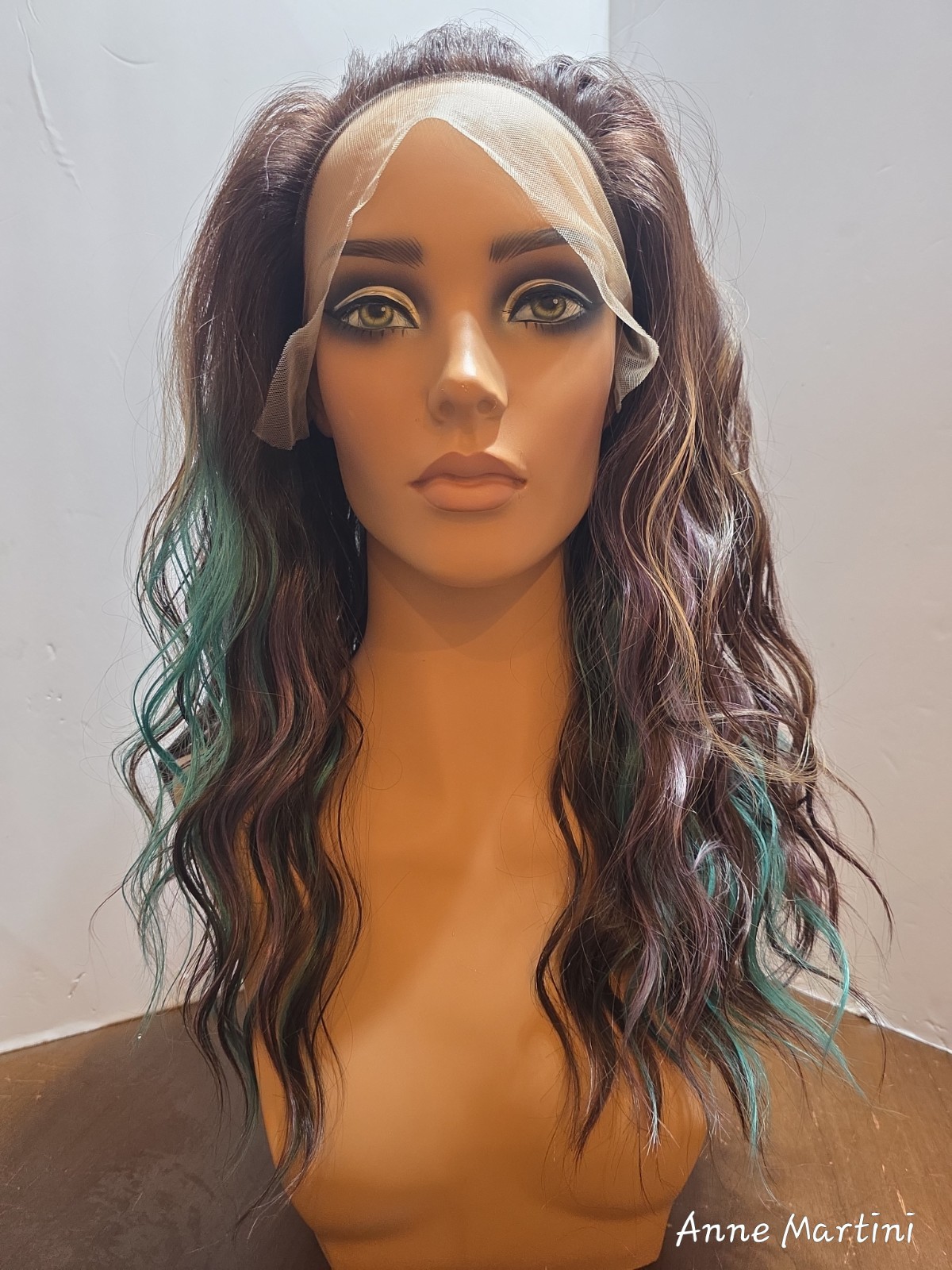 Martini Wigs Mermaid 💋 Kisses Long Wavy Free-Part Wig Brown Green Purple