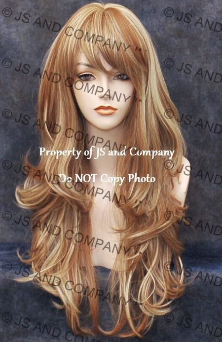 Human Hair Blend Full Wig Heat OK Long Wavy Strawberry Blonde Mix WBKT 27-613