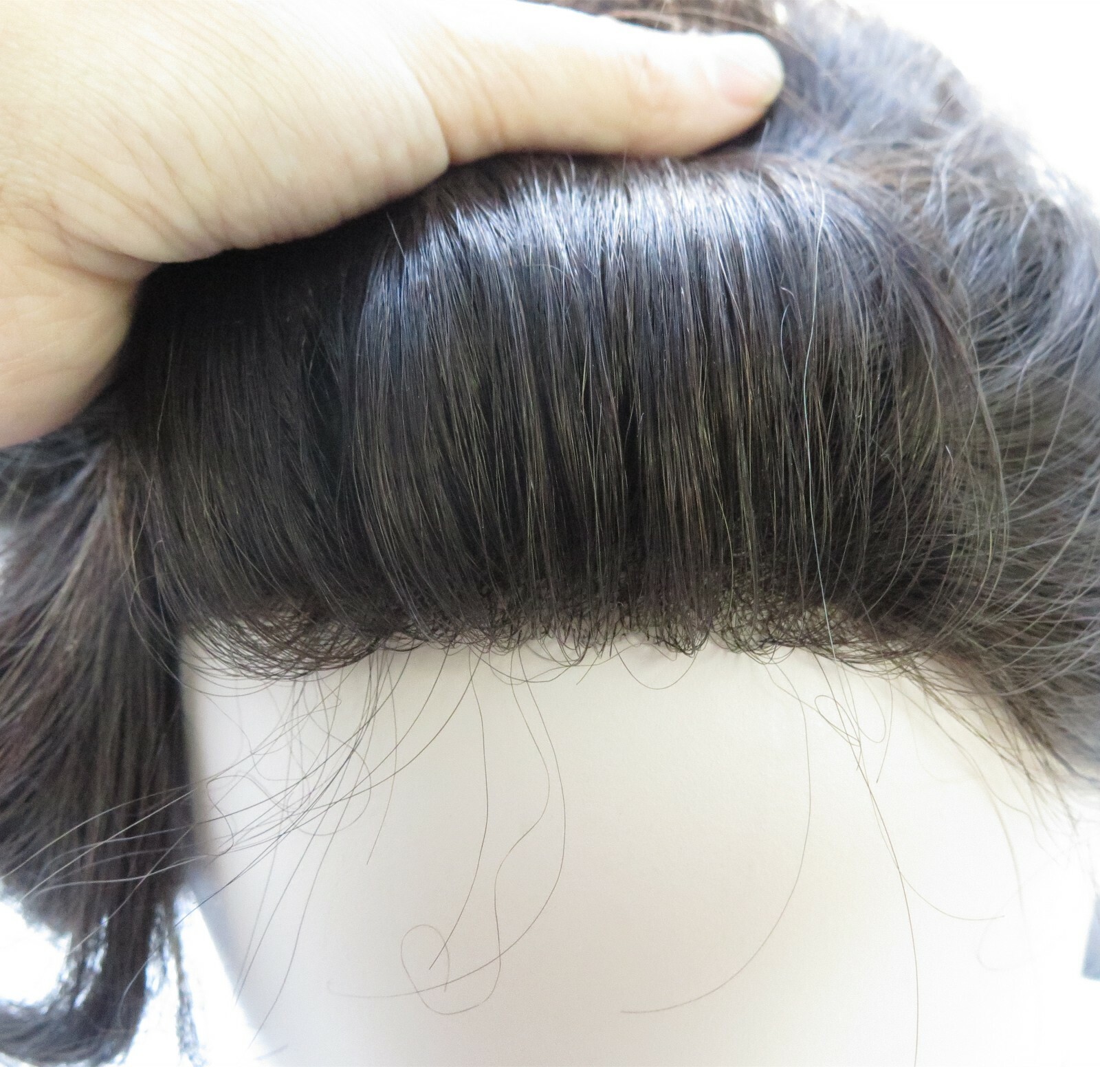 Mens Toupee Human Hair Replacement Poly Skin System Fine Mono Remy Hairpiece #1B
