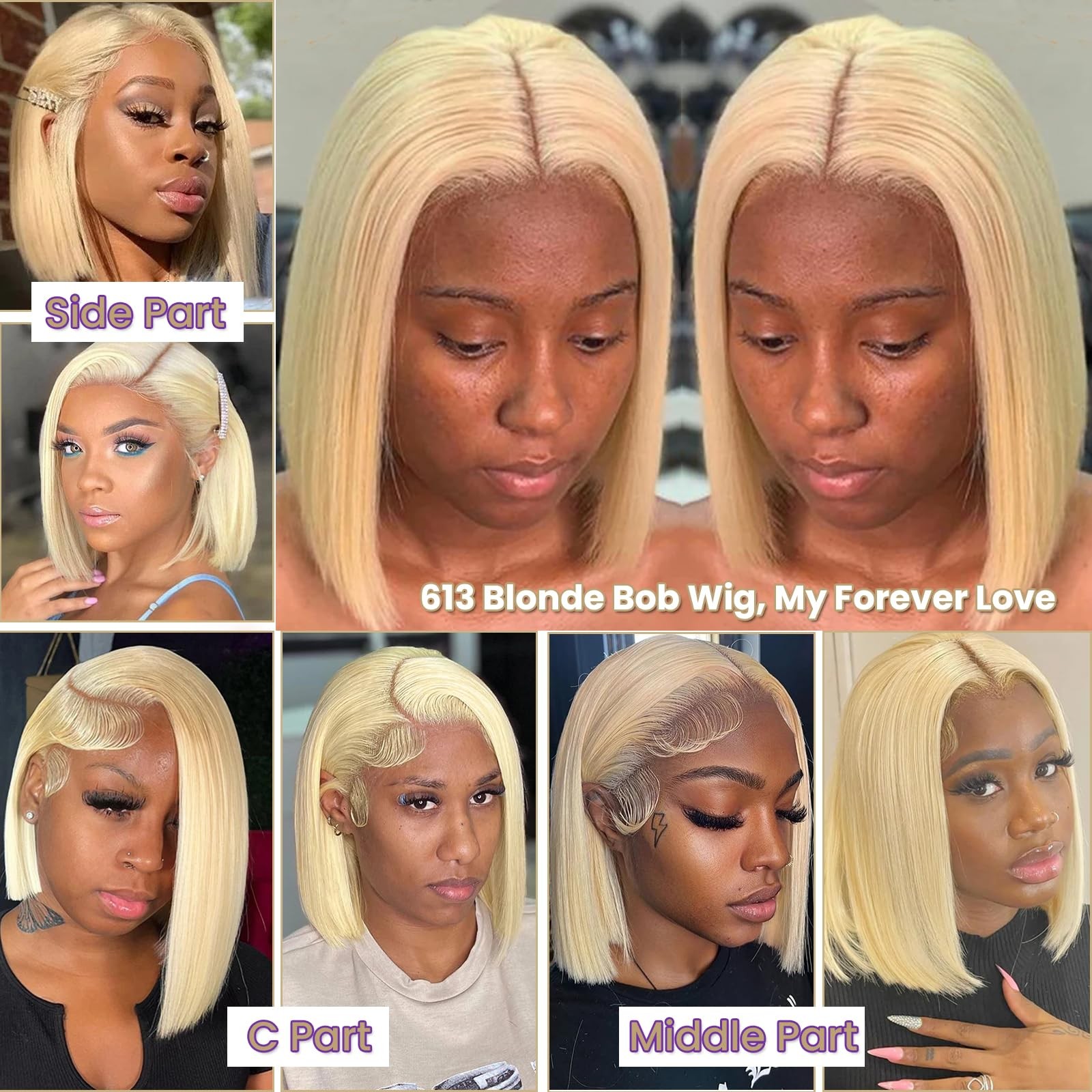 Licoville 613 Blonde Bob Wig Human Hair 180 Density Short Blonde Wigs Bob Sleek