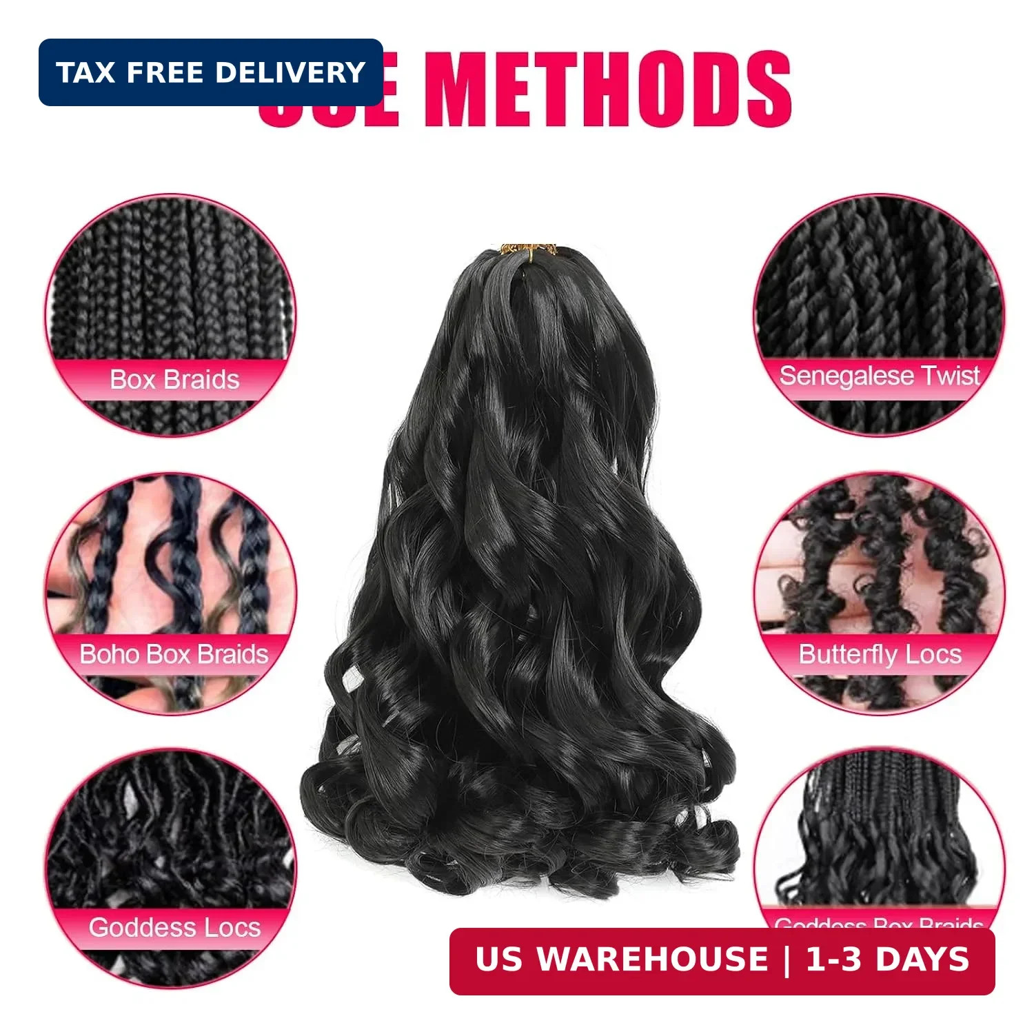 French Curl Braiding Hair 12 Inch Natural Black Curly Braiding Hair 8 Packs Pre