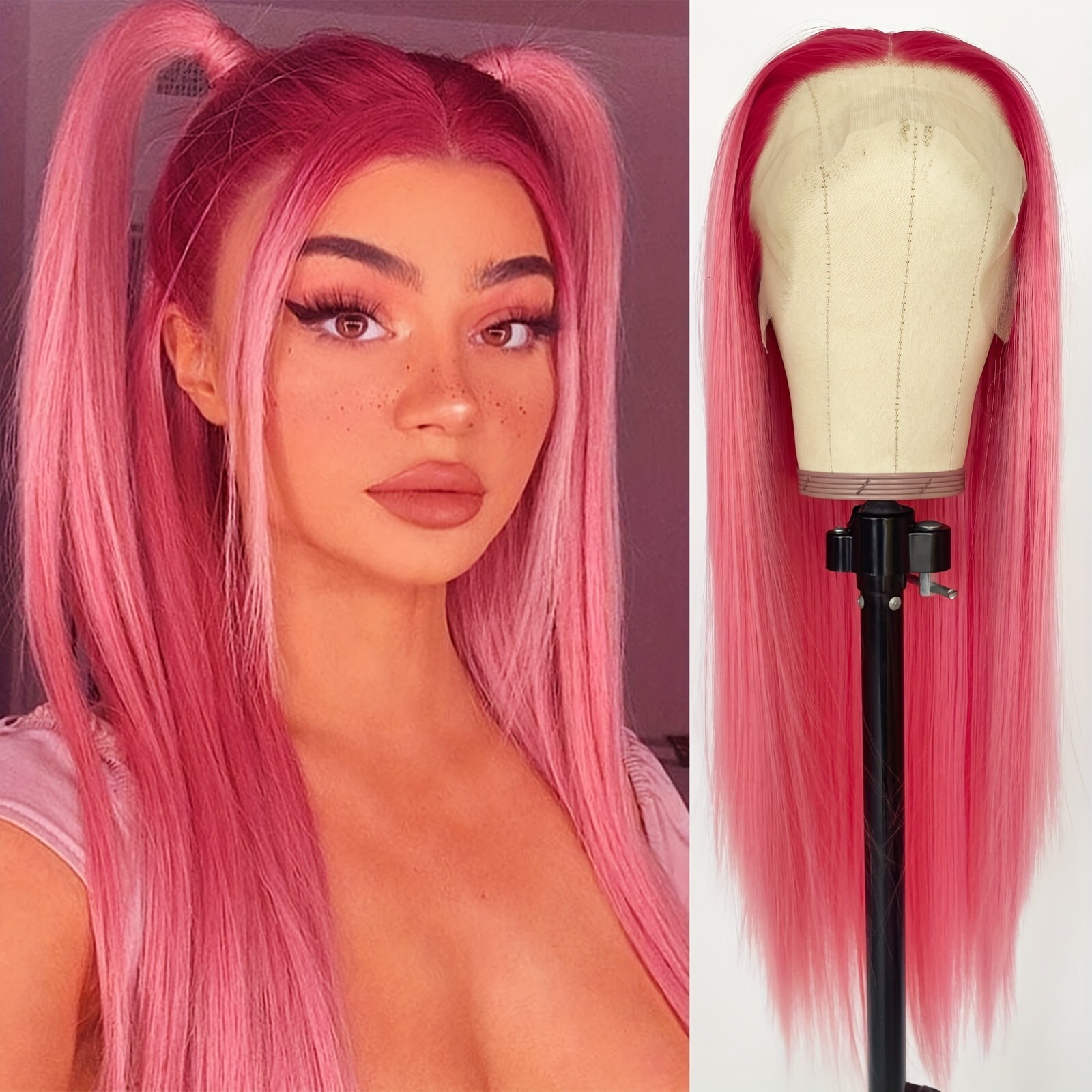 13×4 Ombre Pastel Pink Colored Synthetic Lace Front Wigs Free Part Pre Plucked