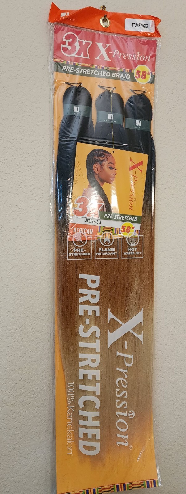 X-pression Expression 100% Kanekalon 3X Braid Hair Pre-Stretched 58″ #3T/27/613