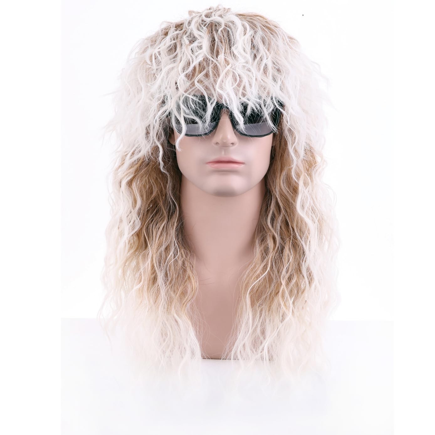70s 80s Brown Gradient White Wigs for Men and Women Long Curly Mullet Punk Ro…