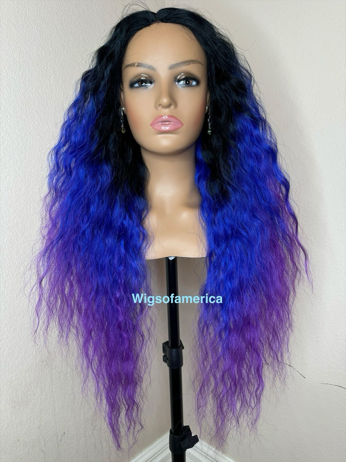 Blue Purple WIG Ombré Black 26 Inches Long Middle Part Heat Ok