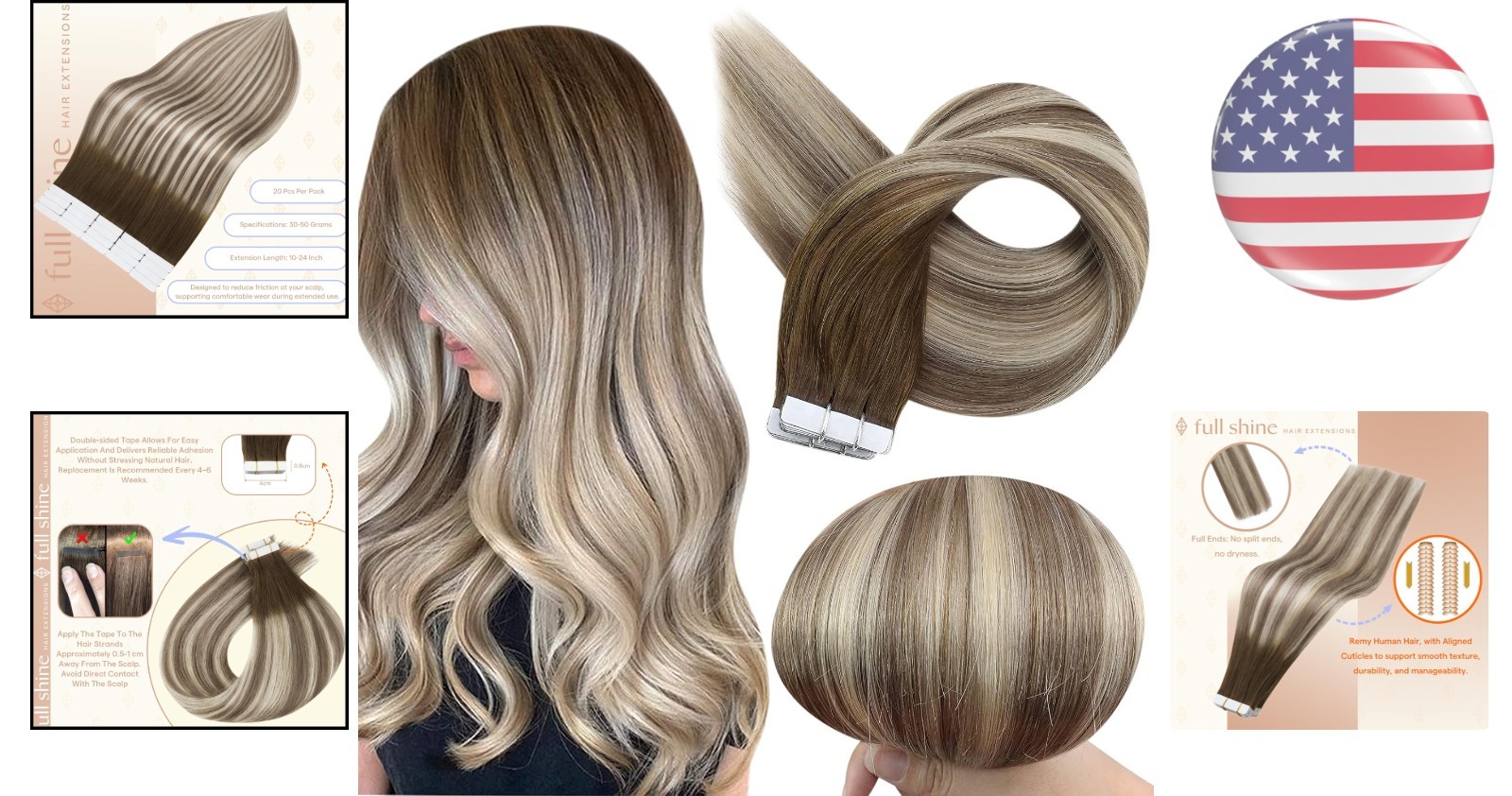 Full Shine Invisible Skin Weft Hair Extensions 18 Inch – 50g for Natural Volume