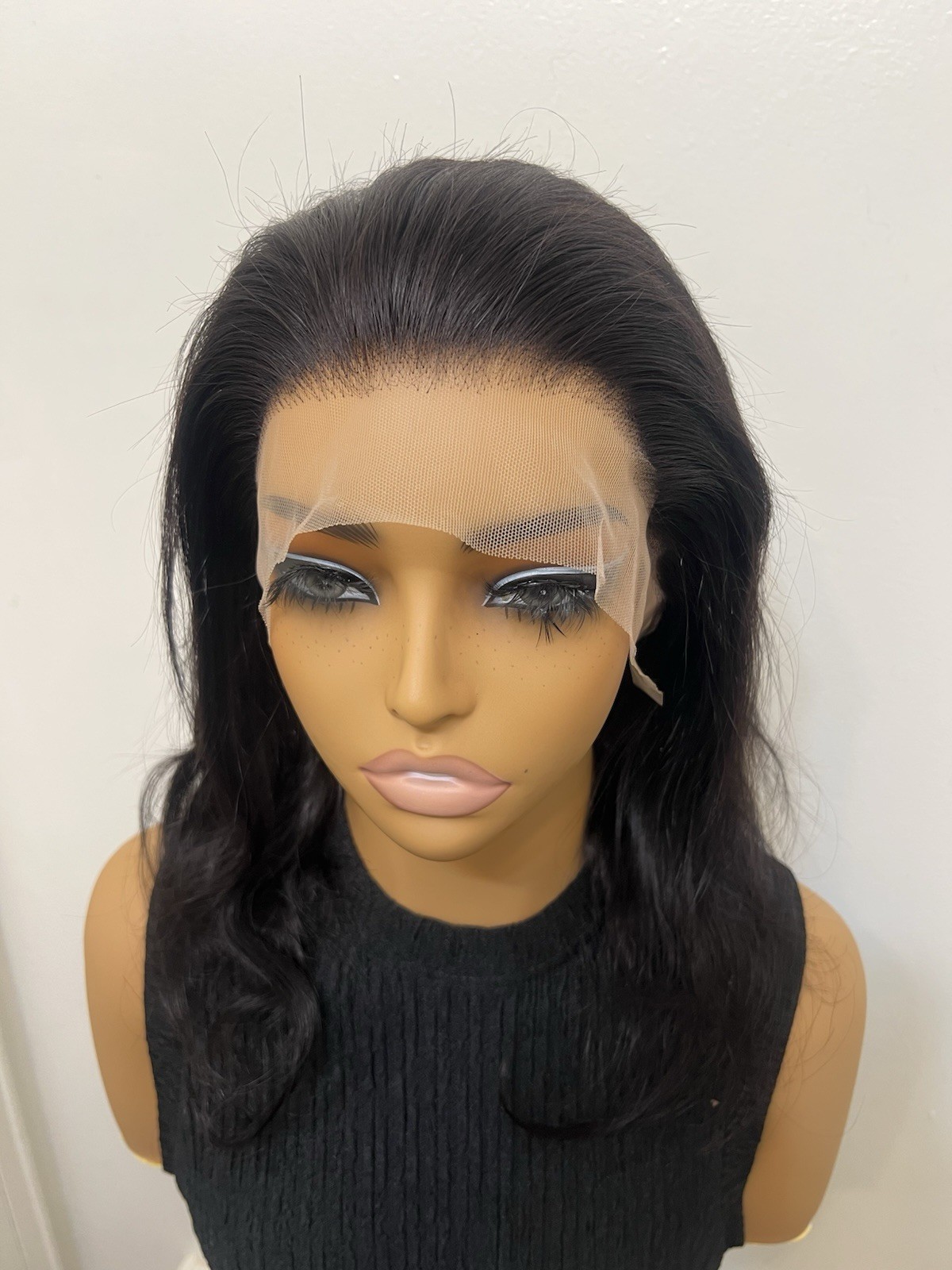 Black Lace Front Wavy Wig Adjustable Strap Free-Part Women Natural