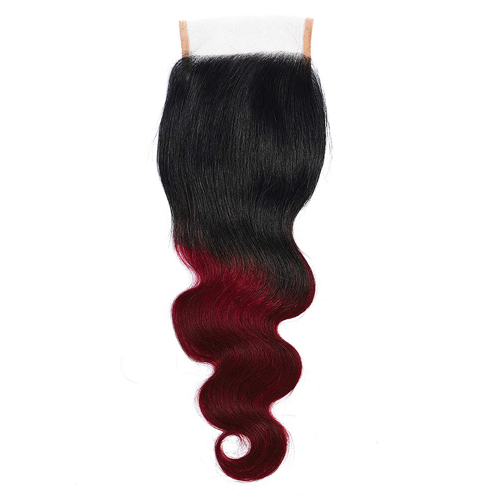 Human Hair Ombre 1B/99J Body Wave 3 Bundles With Closure 100g/Bundle