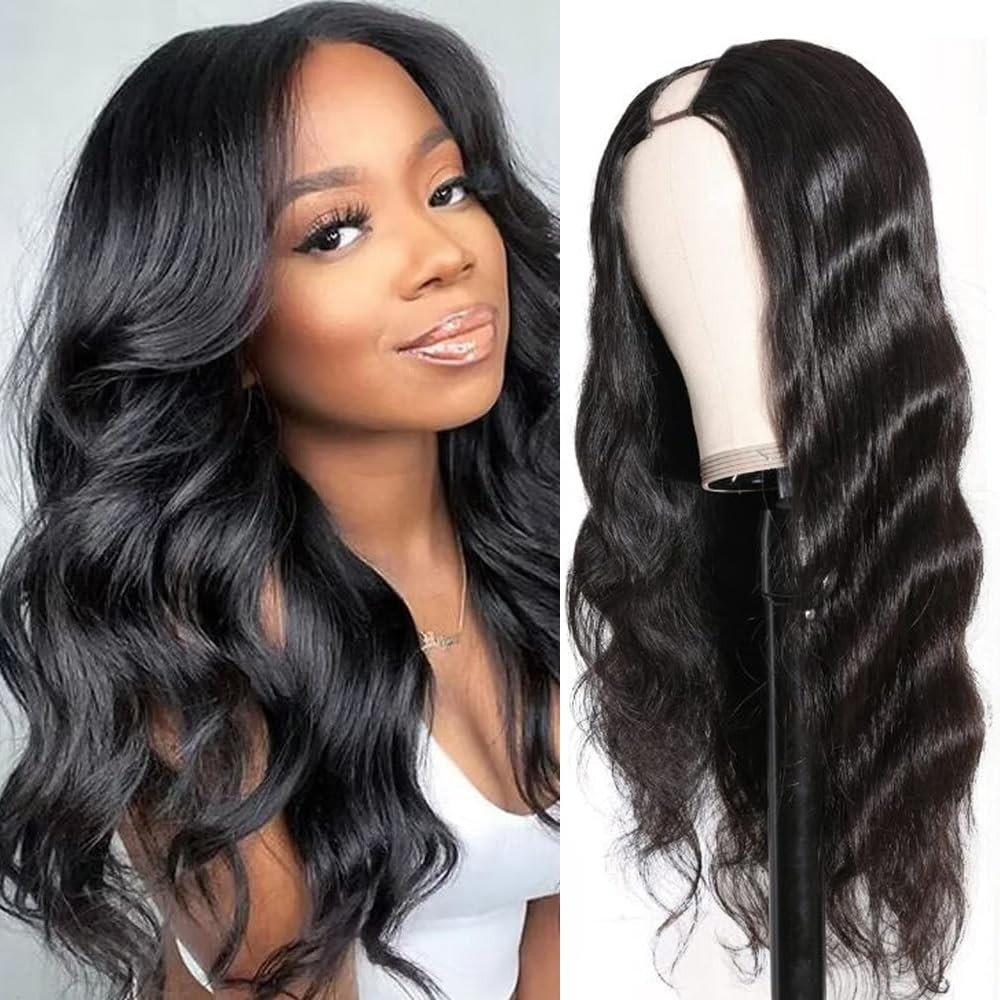 250% Density U Part Human Hair Wig Body Wave 22″ Clip-In for Black Women, No Lea